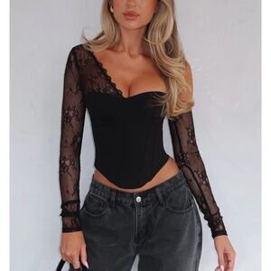 White Fox Boutique Black Lace Sleeve Blouse